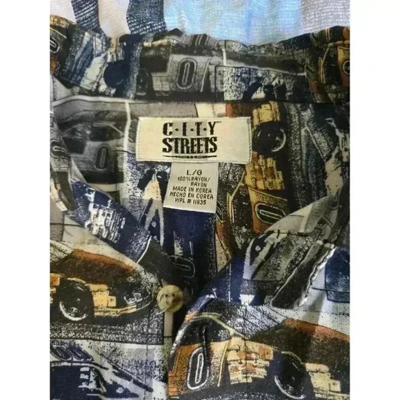 Vintage 90s City Streets Button Down Size Large Race Car Print - Picture 2 of 4